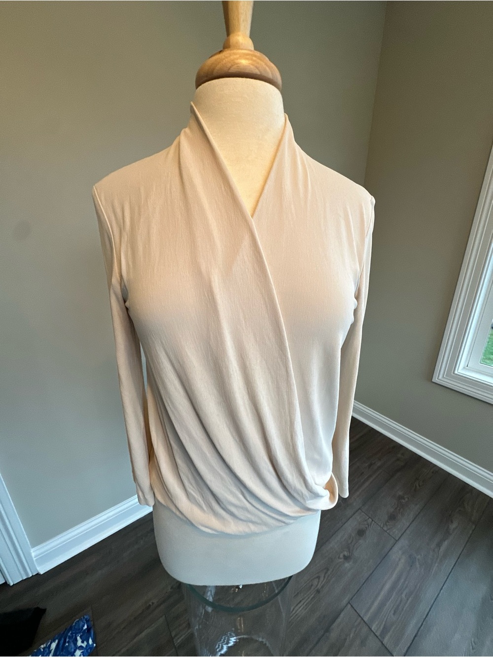 MM Lafleur Cream Draped Wrap-Front Long Sleeve Top